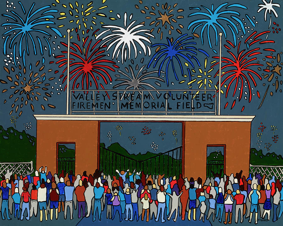 Fireworks at Firemens Field Painting by Mike Stanko