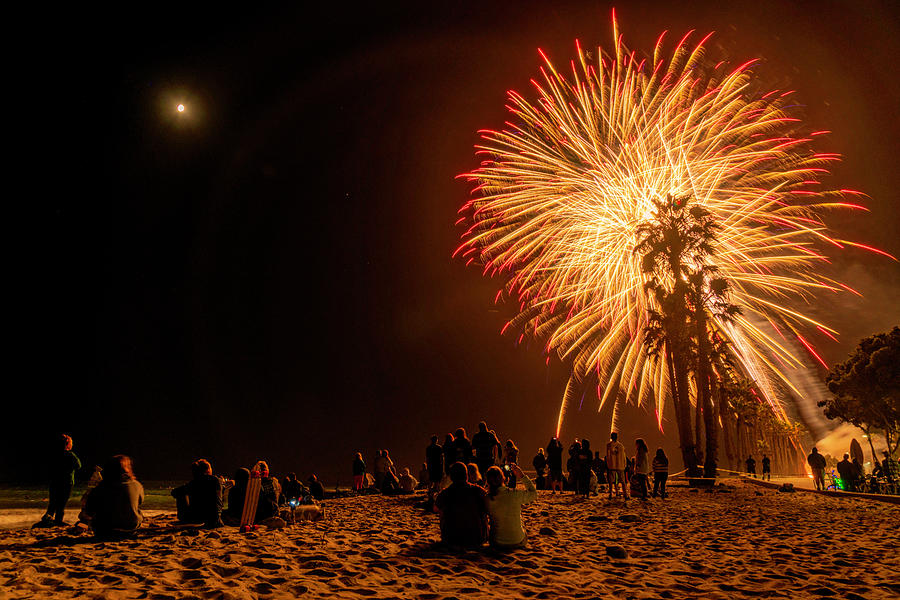 Fireworks at the Beach Photograph by Lindsay Thomson