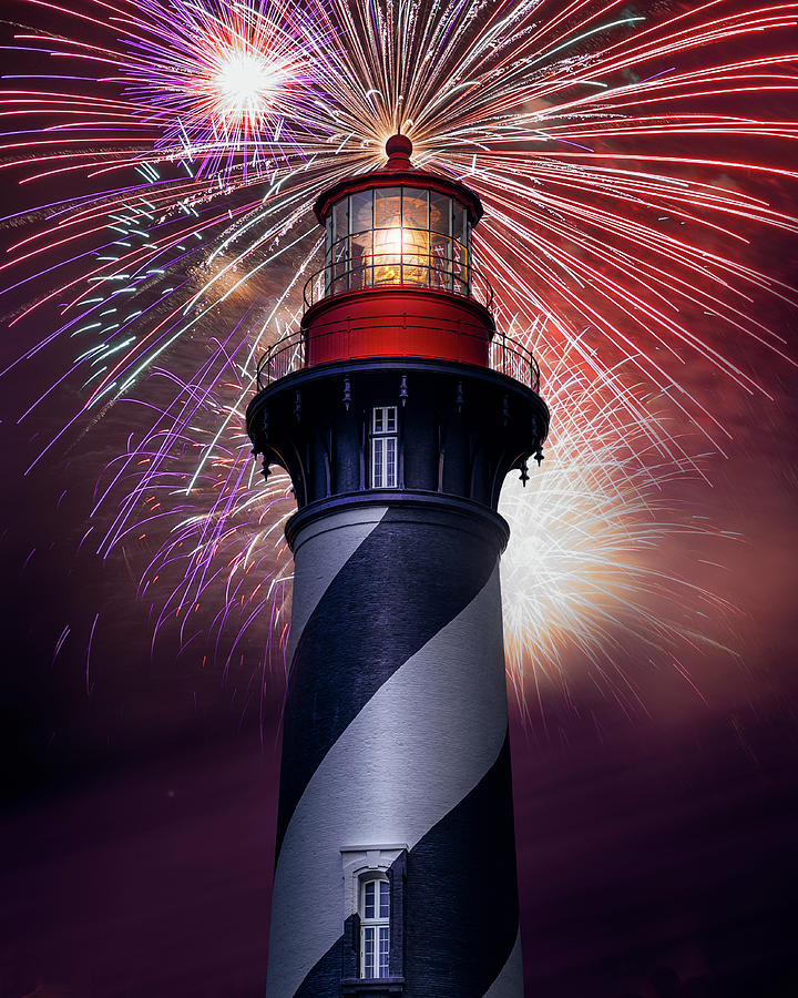 Fireworks at the Lighthouse Photograph by Bryan Williams