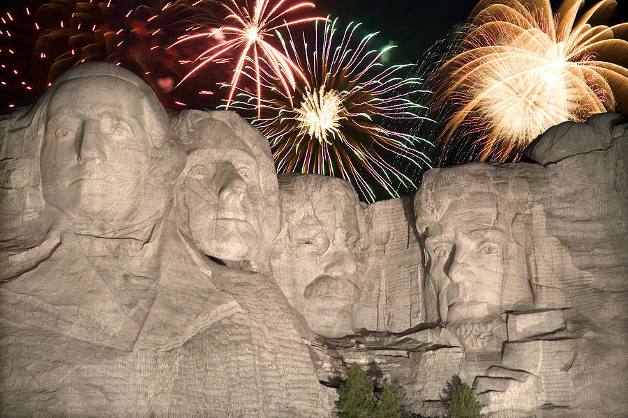 Fireworks behind Mount Rushmore Photograph by Thinkstock Images