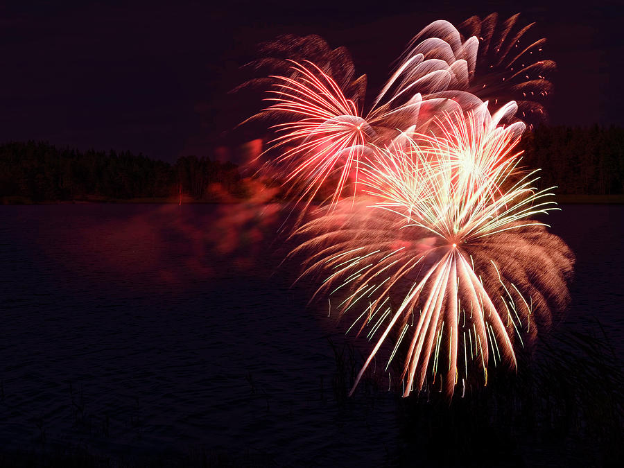 Fireworks At Night Mixed Media by Johanna Hurmerinta