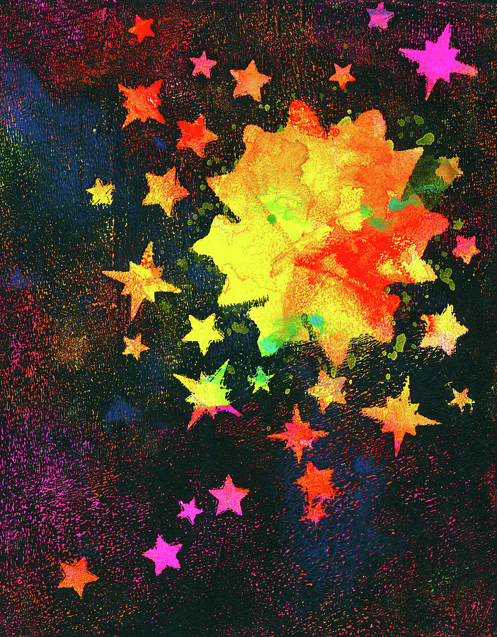 Abstract Painting - Fireworks of stars by Karen Kaspar