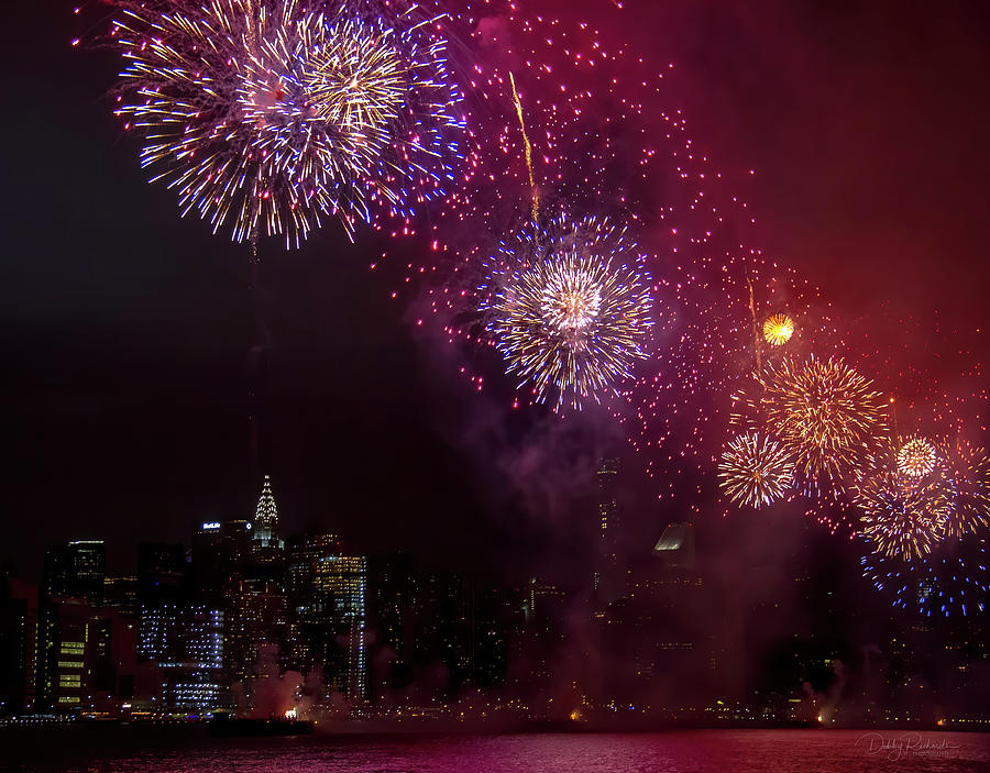 Fireworks on the East River Photograph by Debby Richards