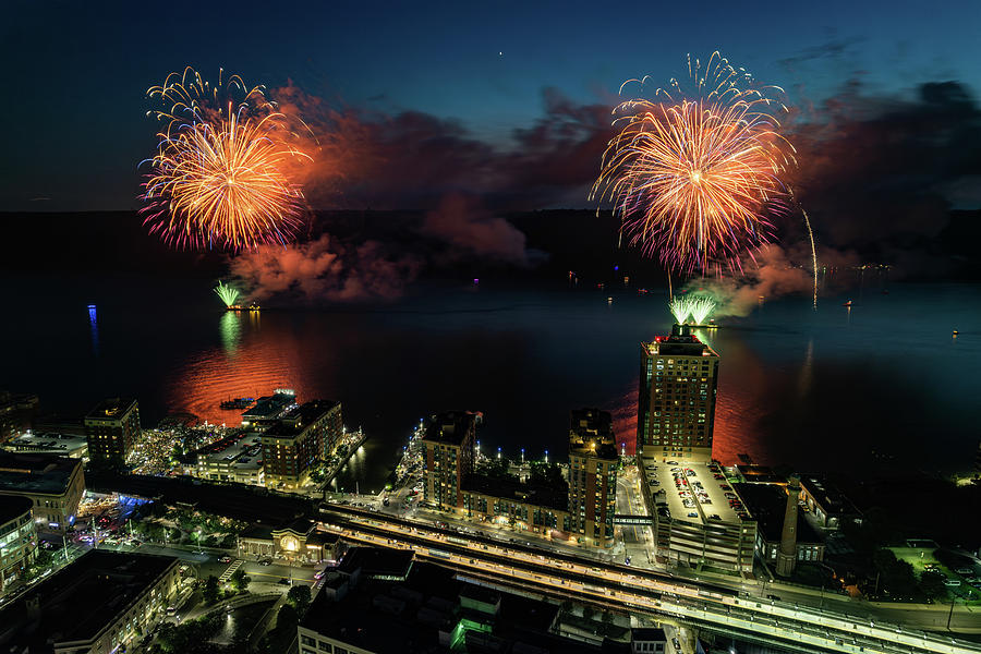 Fireworks on the Hudson Photograph by Kevin Suttlehan