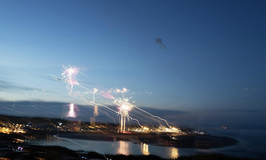 Beach Photograph - Fireworks or Lightning by Lorraine Palumbo