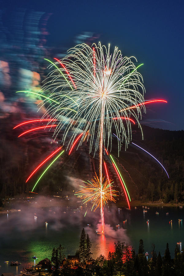 Fireworks over Bass Lake Photograph by Ronald Dukat Fine Art America