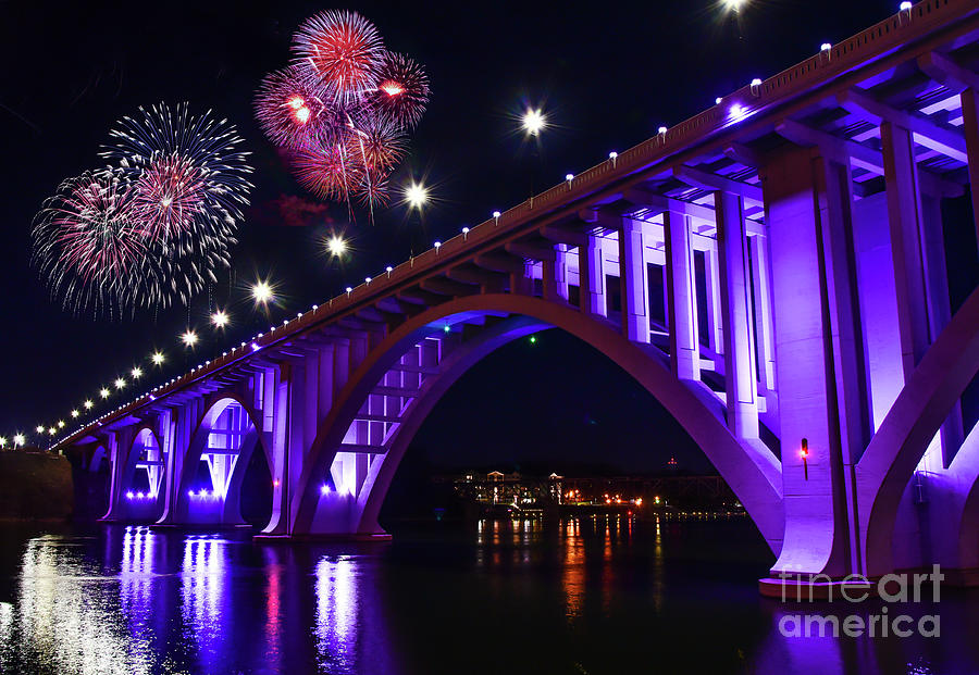 Fireworks Over A Tennessee Bridge In Knoxville Photograph by Richard Jansen