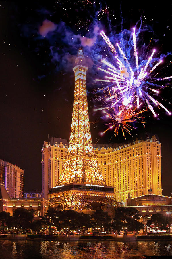 Fireworks over Paris, Las Vegas Photograph by Tatiana Travelways