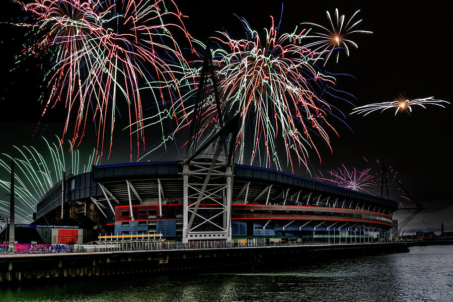 Sports Photograph - Fireworks Over The Principality Stadium by Steve Purnell