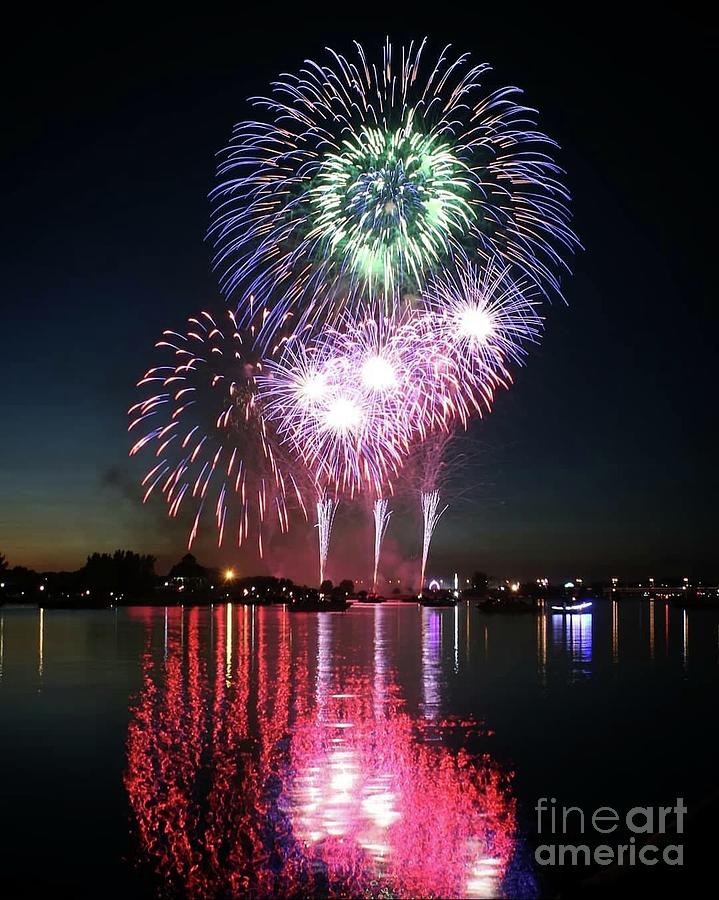 Fireworks Over the River Photograph by Erick Schmidt Pixels