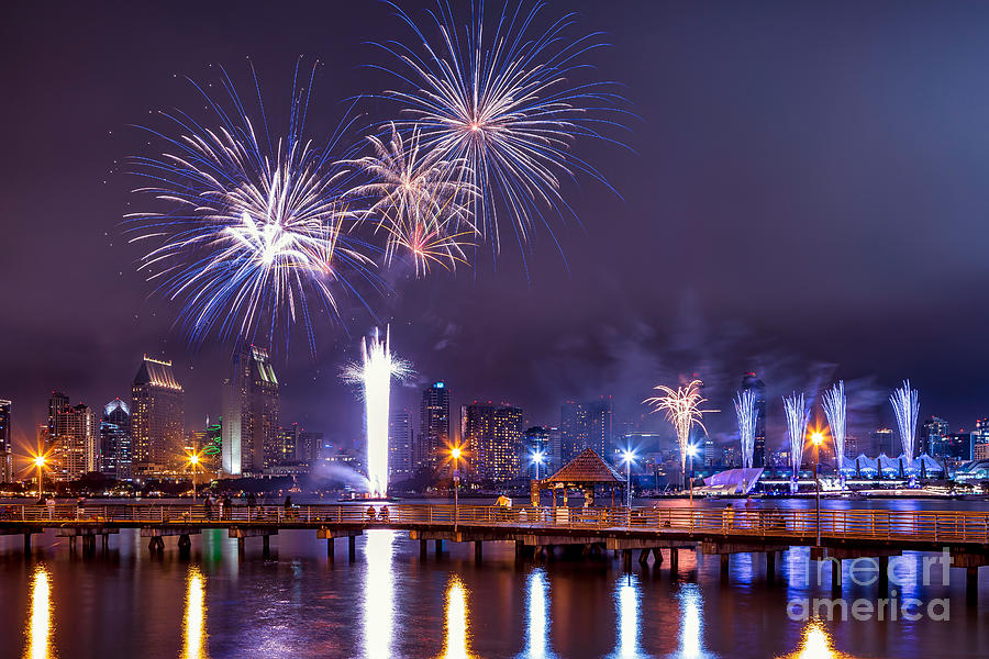Fireworks show over downtown San Diego Photograph by Sam Antonio