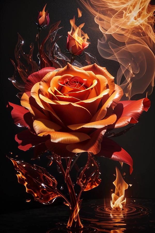 FIREY ROSE ai Digital Art by Dreamz - - Fine Art America