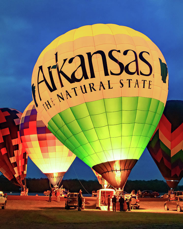 Firing Up The Arkansas Hot Air Balloon At Dusk Photograph by Gregory Ballos