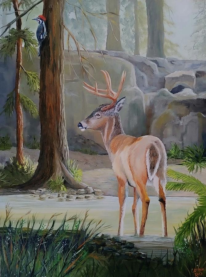 Forrest Deer Painting by Connie Rish