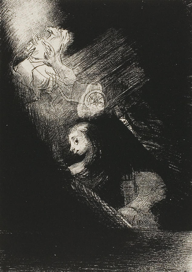 First a pool of water, then a prostitute Relief by Odilon Redon