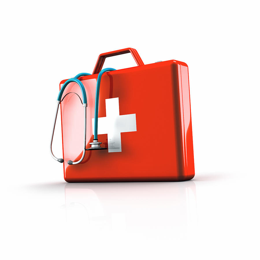 First aid kit with stethoscope Photograph by Artpartner-images