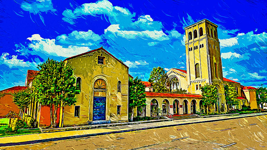 First Baptist Church in Bakersfield, California - impressionist painting Digital Art by Nicko Prints