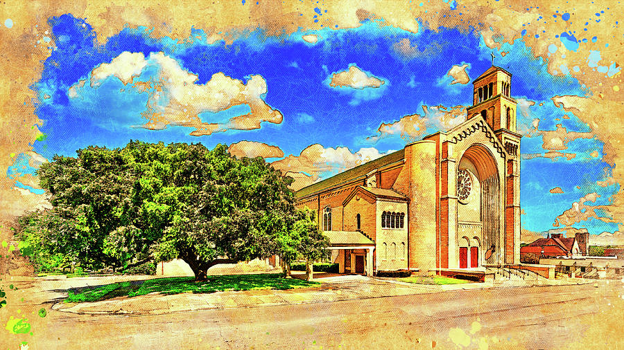 First Baptist Church of Pensacola - digital painting with vintage look Digital Art by Nicko Prints