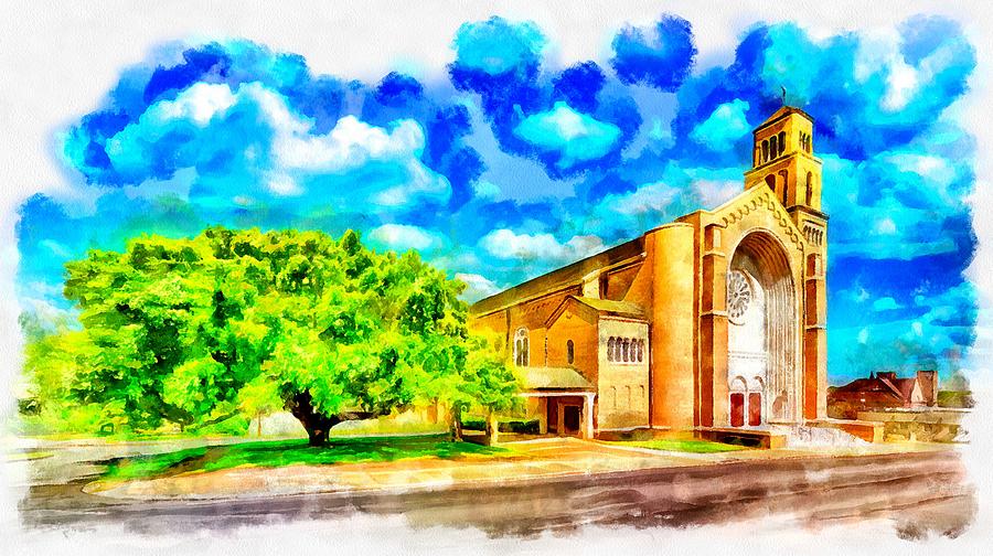 First Baptist Church of Pensacola - watercolor painting Digital Art by Nicko Prints