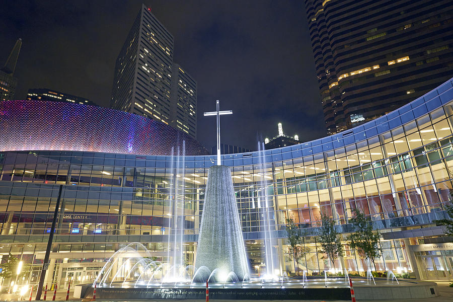 First Batpist megachurch in Dallas at night Photograph by Allan Baxter