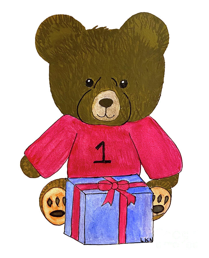 First Birthday Bear in Red  Mixed Media by Lisa Neuman