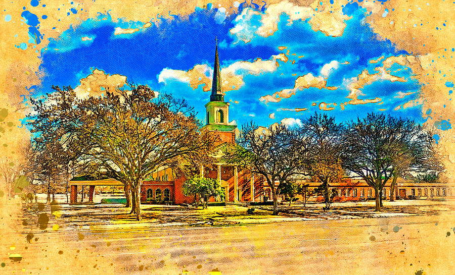 First Christian Church in Wichita Falls, Texas - digital painting Digital Art by Nicko Prints