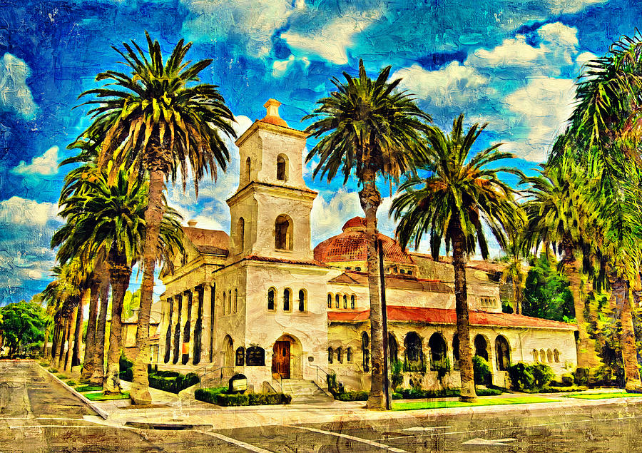 First Church of Christ, Scientist, in Riverside, California - impasto oil painting Digital Art by Nicko Prints
