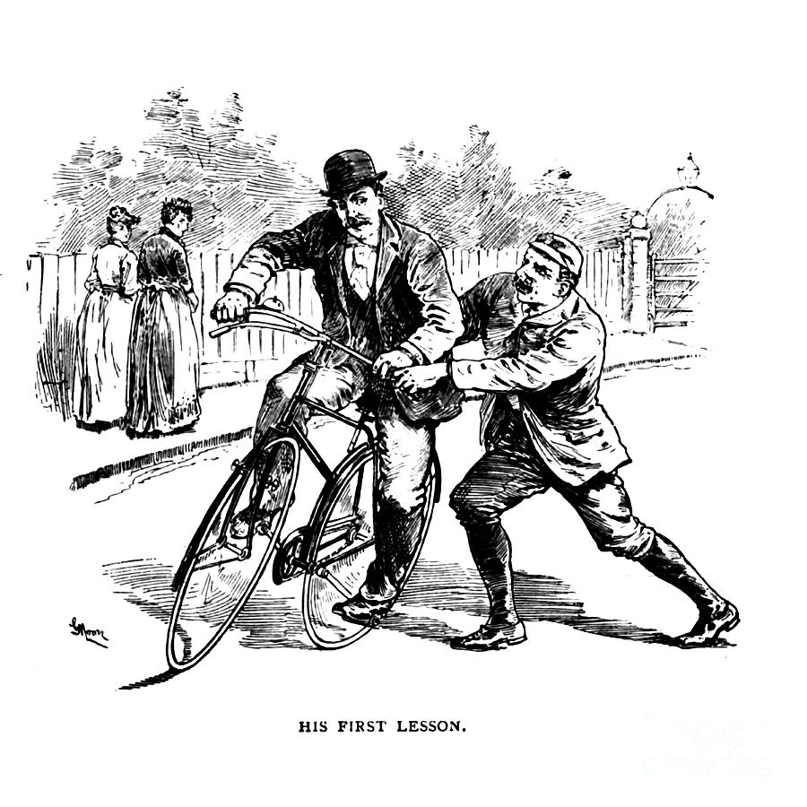 First cycling lesson a1 Photograph by Historic illustrations