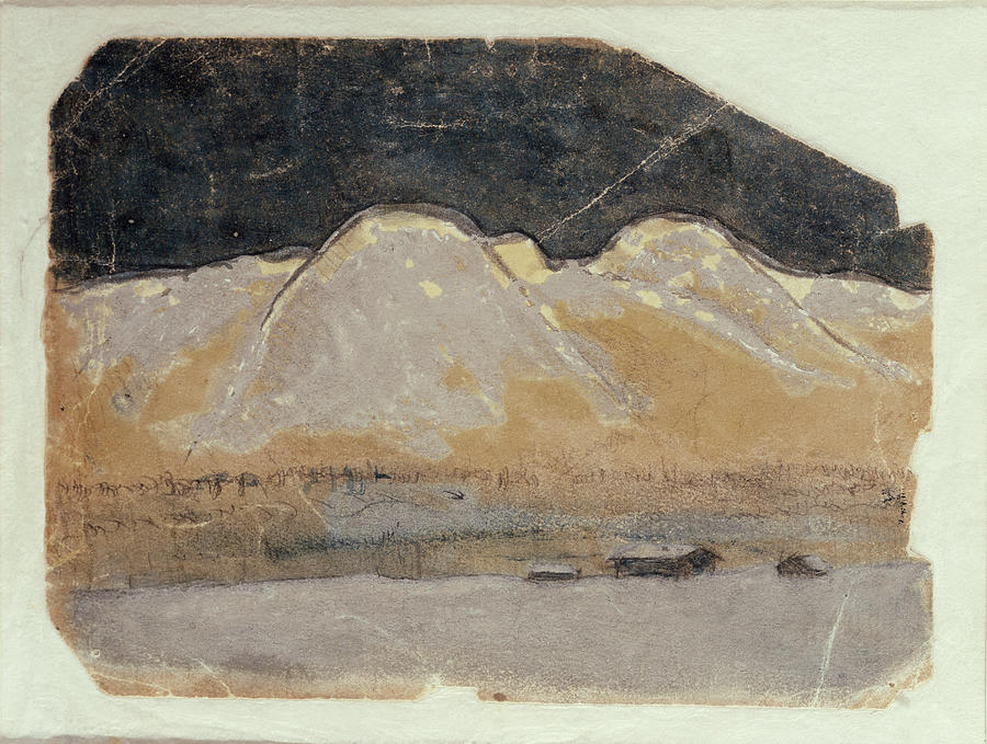  First draft to Winter night in the mountains, 1899 Mixed Media by O Vaering by Harald Sohlberg