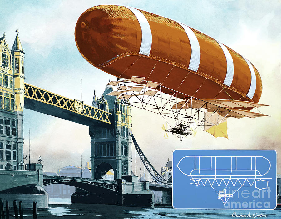 Nulli Secundus - First British Airship Painting by Charles Knotek