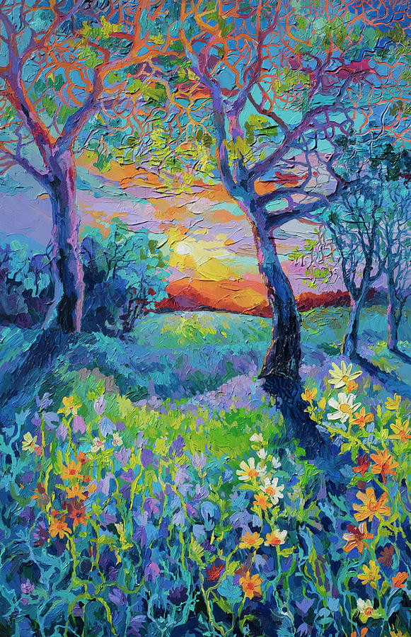 Sunset Painting - First foliage by Anastasia Trusova