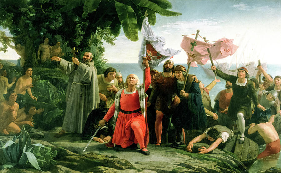 Columbus Painting - First landing of Columbus on the shores of the New World, at San Salvador, 1492 by Dioscoro Puebla