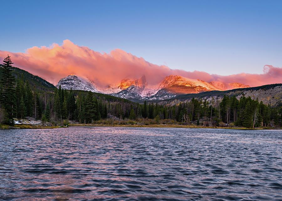 First Light at Sprague Lake Photograph by Linda Villers