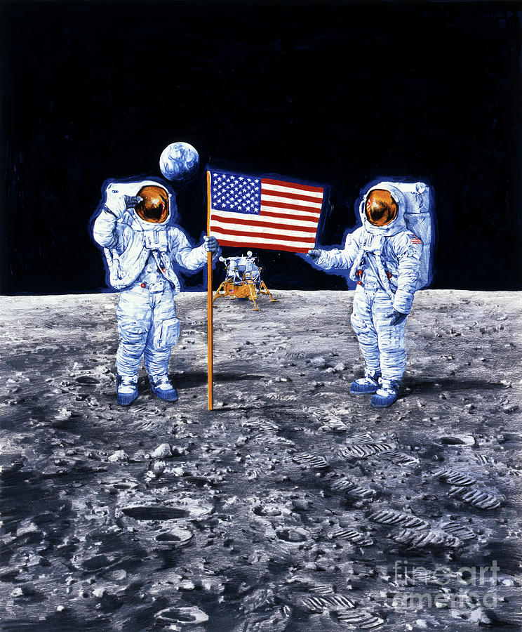 First Men On The Moon Painting by Paul and Chris Calle