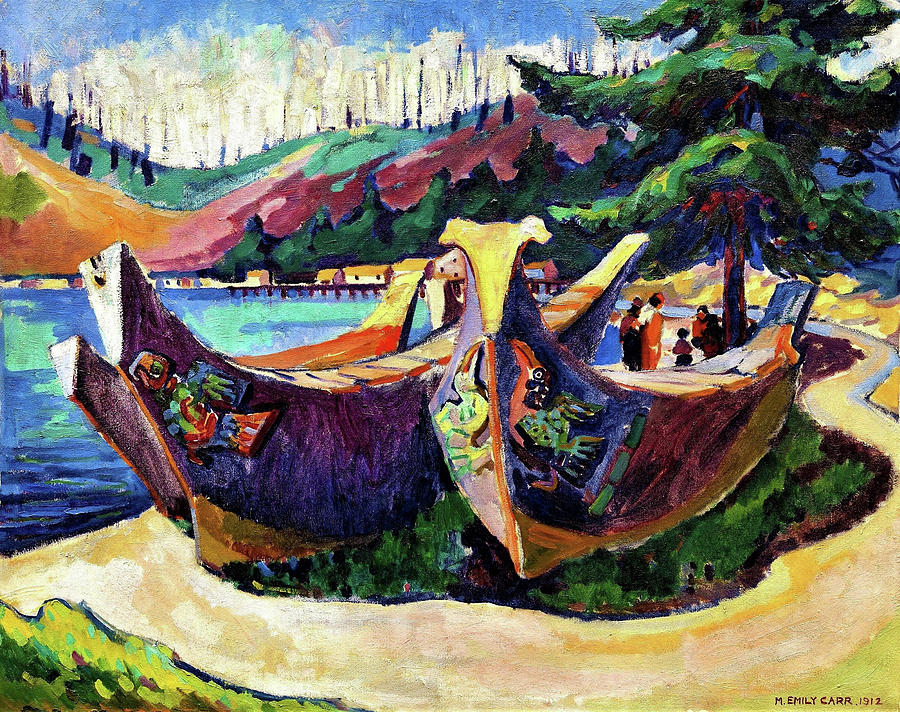 First Nations War Canoes in Alert Bay - Digital Remastered Edition Painting by Emily Carr