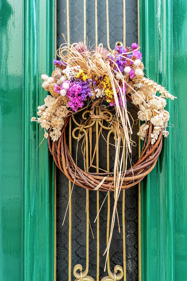 First Of May Wreath On Vintage Green Door Photograph