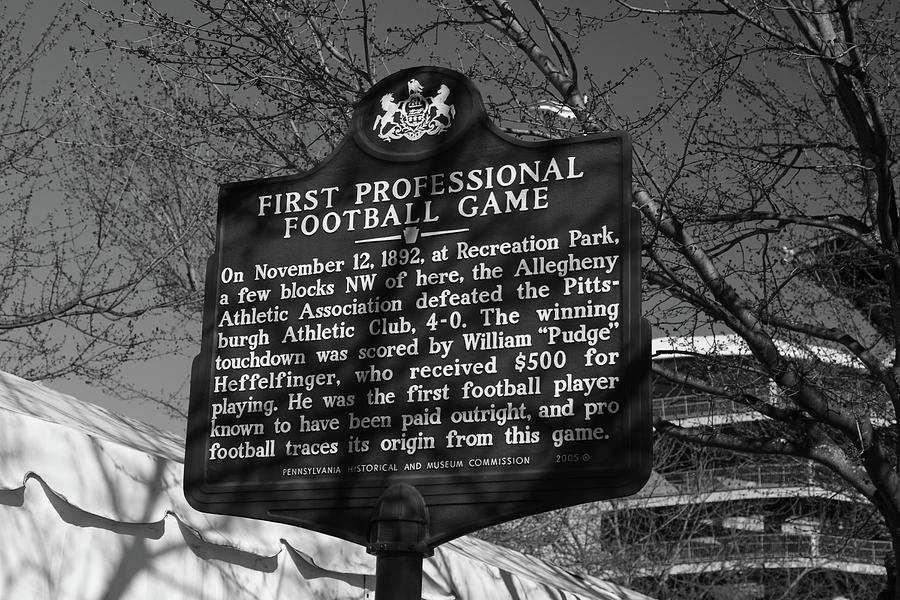 First professional football game marker in Pittsburgh Pennsylvania in black and white Photograph by Eldon McGraw