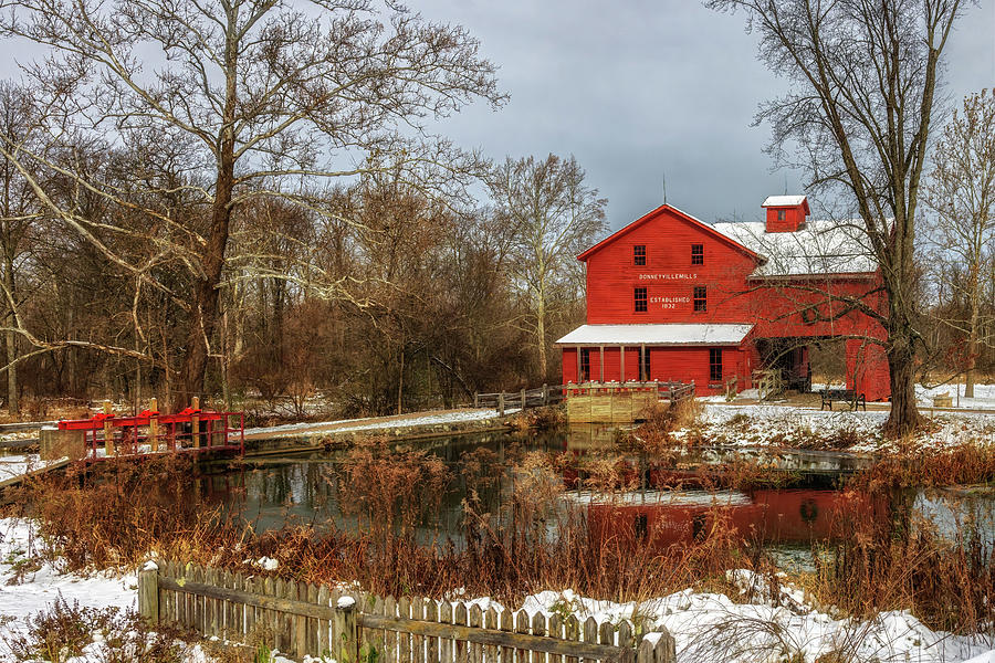 First Snow at Bonneyville Mills Photograph by Susan Rissi Tregoning