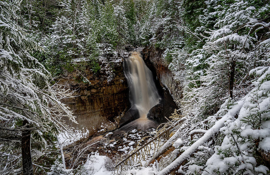 First Snow at Miners Falls Photograph by Gary McCormick