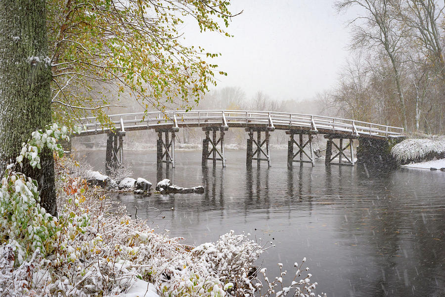 First Snow at the Old North Bridge Photograph by Kristen Wilkinson