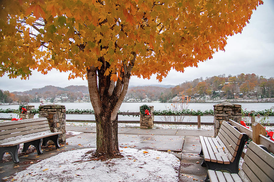 First Snow by the Lake Photograph by Robert J Wagner