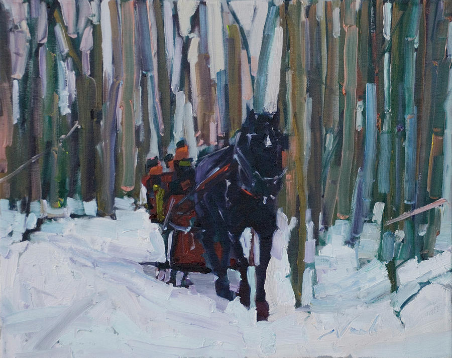 Nature Painting - First Snow Holiday Sleigh Ride by Dawn Normali
