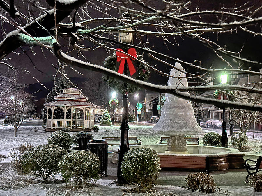 Train Photograph - First snow, Tamaqua Depot Square Park by Donald Serfass