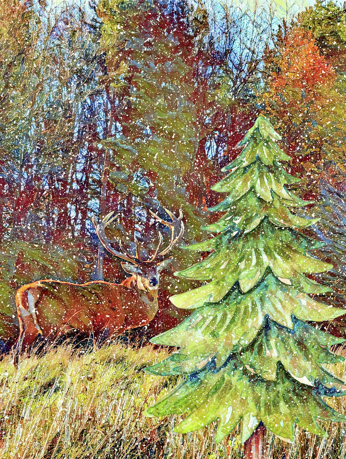 First Snow of the Season and Big Deer Digital Art by Gaby Ethington