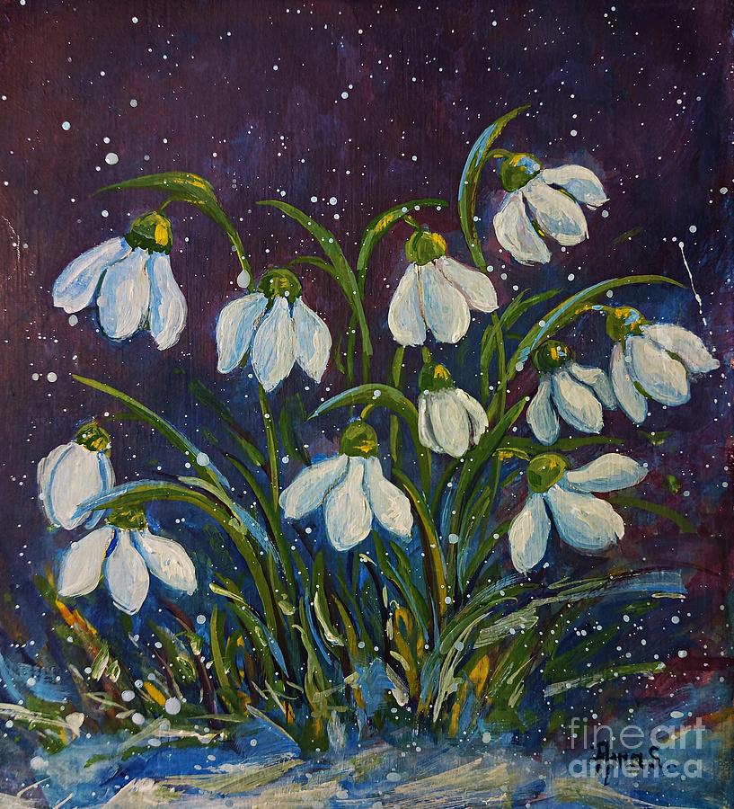First Snowdrops of the Year Painting by Amalia Suruceanu