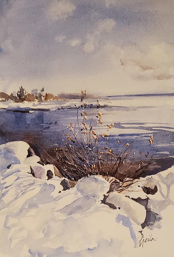 First Snowfall Across the Bay Painting by Sheila Romard