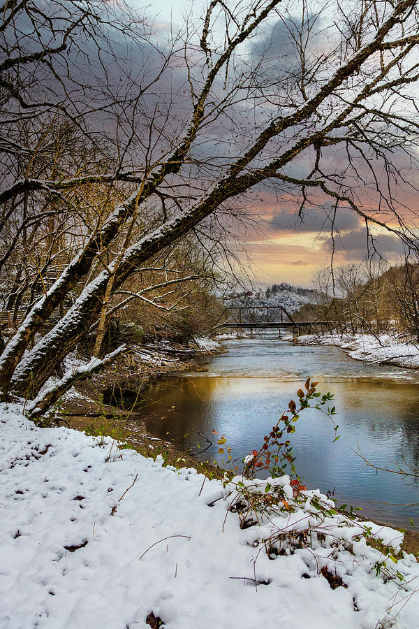 First Snowfall on Christmas Morning at the River  Photograph by Debra and Dave Vanderlaan