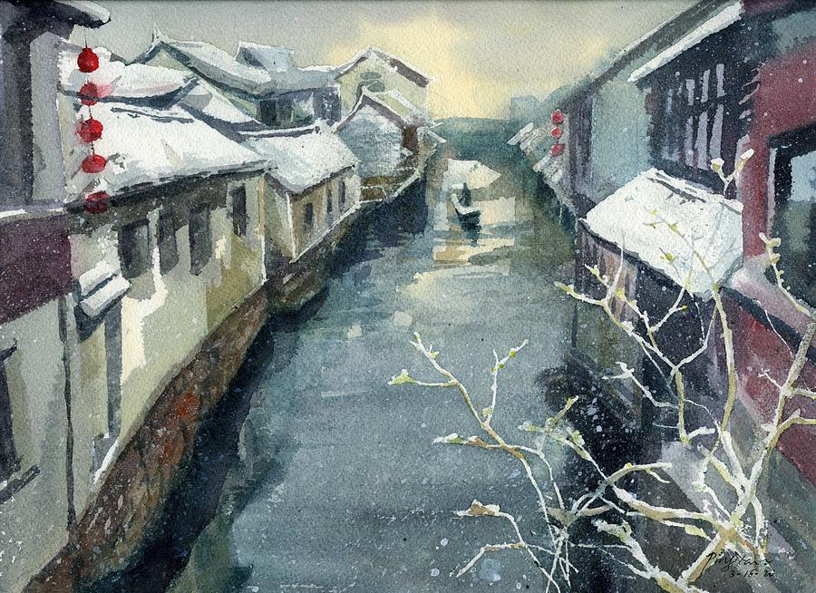 First snowing  Painting by Ping Yan