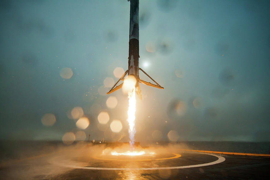 First stage of Falcon 9 rocket 2016 Photograph by SpaceX First stage of Falcon 9 rocket 2016 Photograph by SpaceX