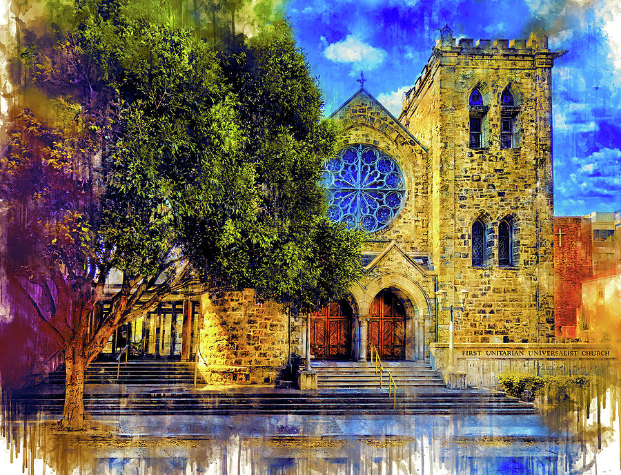 First Unitarian Universalist Church in San Francisco, California - ink and watercolor Digital Art by Nicko Prints